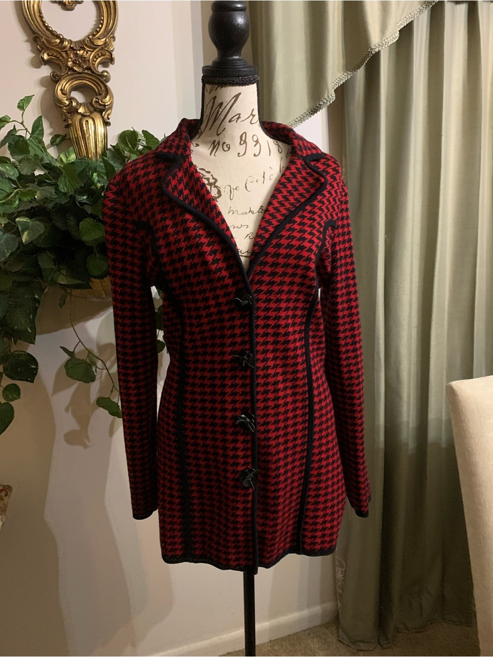 Venini Red and Black Houndstooth Long Blazer